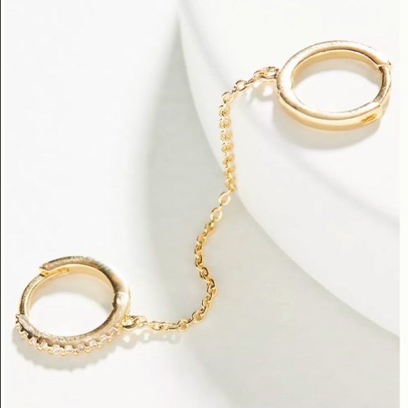 🆕 Anthropologie Louisa Huggie Hoop Crystal-Accented Chain Ear Cuff Earrings - Picture 5 of 10